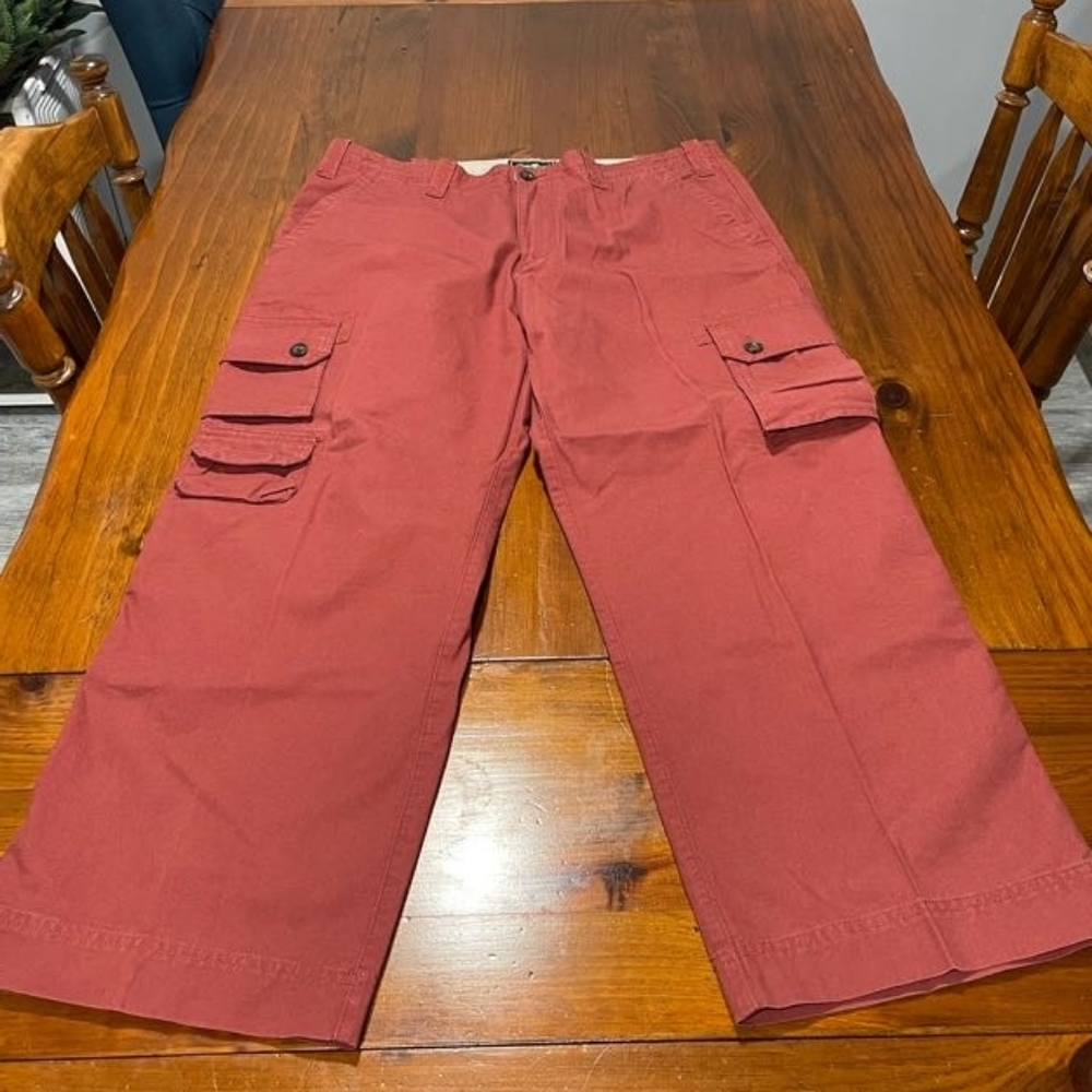 Eddie Bauer‎ Men's 100% Cotton Classic Brick Red Cargo Utility Pants Size 38X30